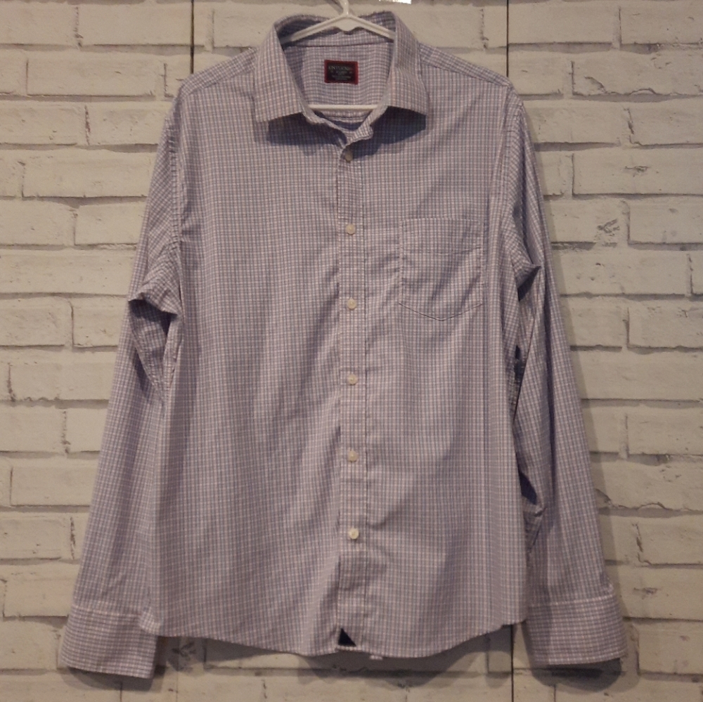 Untuckit Men's Size XL Button Up Shirt Blue Pink Check Long Sleeve